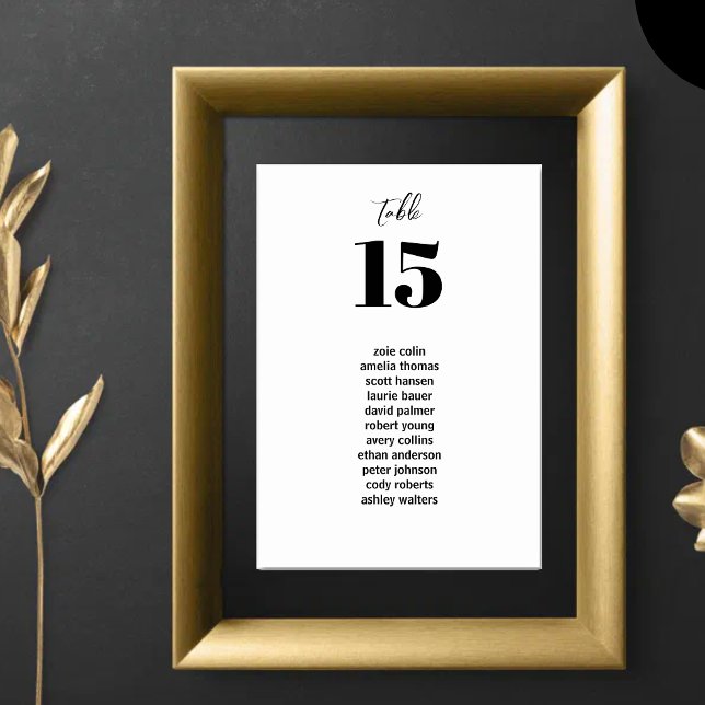 Minimalist Modern Black & White Seating Chart  Table Number (Creator Uploaded)