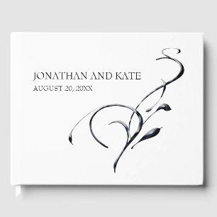 Minimalist & Modern, Black & White Swirl Wedding Guest Book