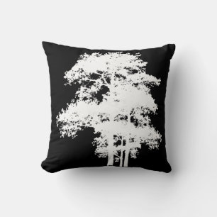 Minimalist modern black white tree silhouette cushion
