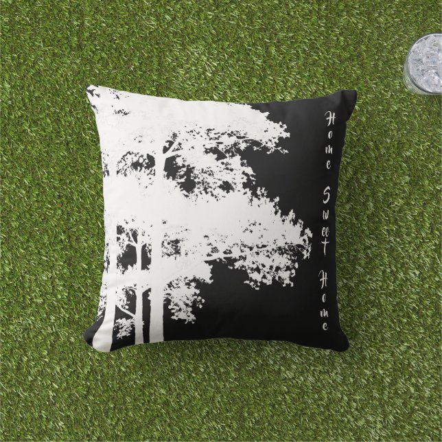 Minimalist modern black white tree silhouette cushion (Grass)