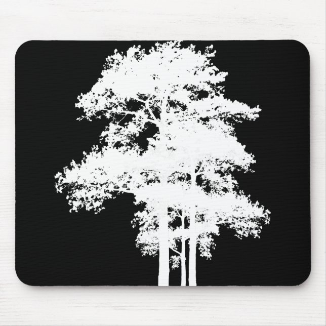 Minimalist modern black white tree silhouette mouse pad (Front)