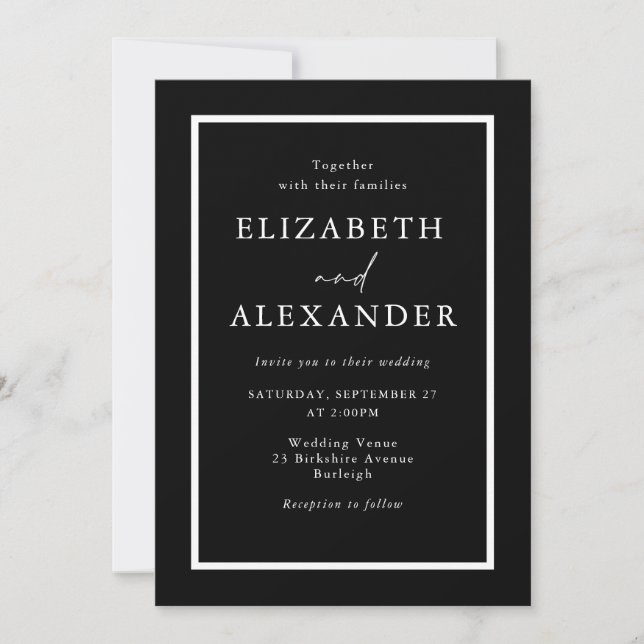 Minimalist Modern Black & White Wedding Invitation (Front)