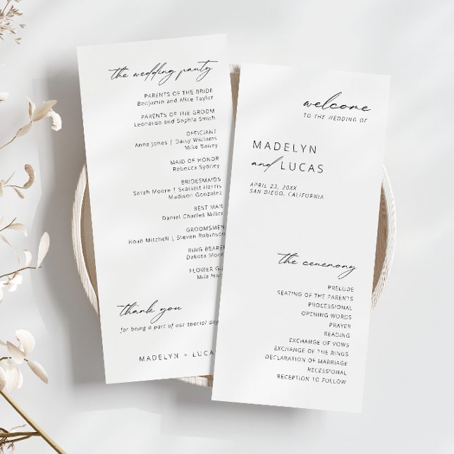Minimalist Modern Black | White Wedding Program Menu (Creator Uploaded)