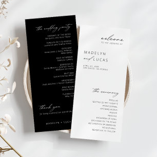 Minimalist Modern Black   White Wedding Program Menu