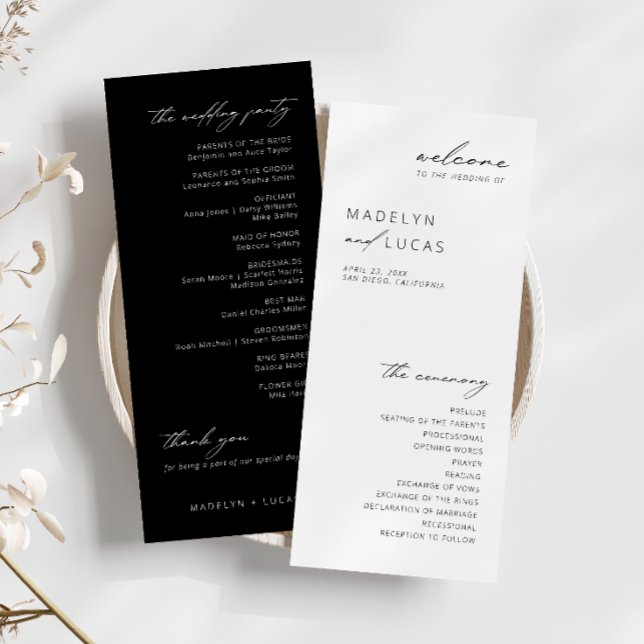 Minimalist Modern Black | White Wedding Program Menu (Creator Uploaded)