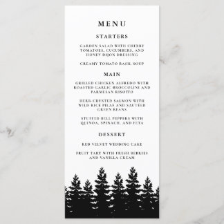 Minimalist Modern Black White Winter Wedding Table Menu