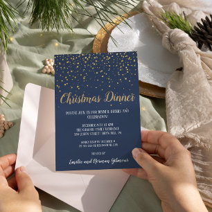 Minimalist Modern Blue Christmas Dinner Gold