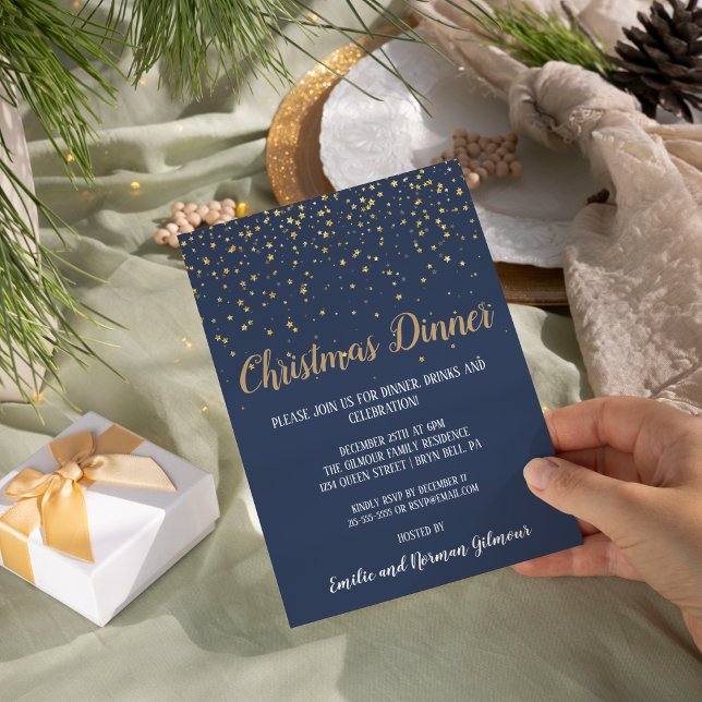 Minimalist Modern|Blue Confetti Christmas Dinner Invitation (Creator Uploaded)