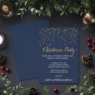 Minimalist Modern Blue Confetti Christmas Party Invitation