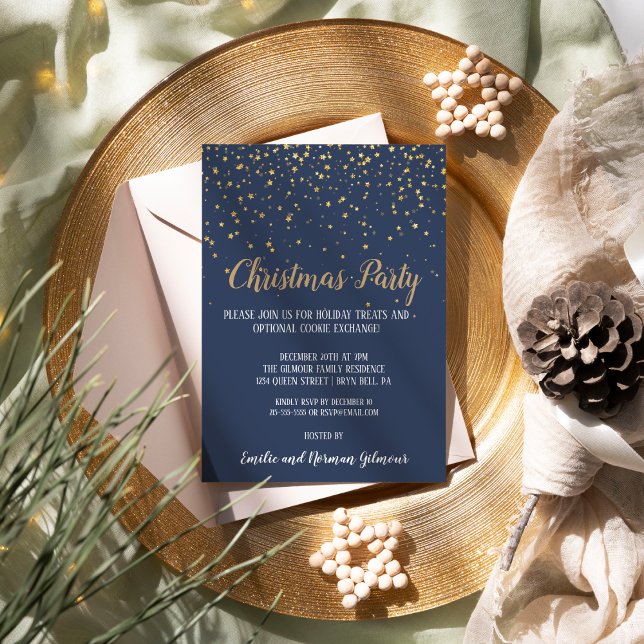 Minimalist Modern|Blue Confetti Christmas Party Invitation (Creator Uploaded)