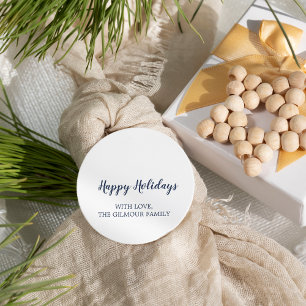 Minimalist Modern Blue Happy Holidays Gift Classic Round Sticker