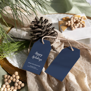 Minimalist Modern Blue Happy Holidays Gift Tags