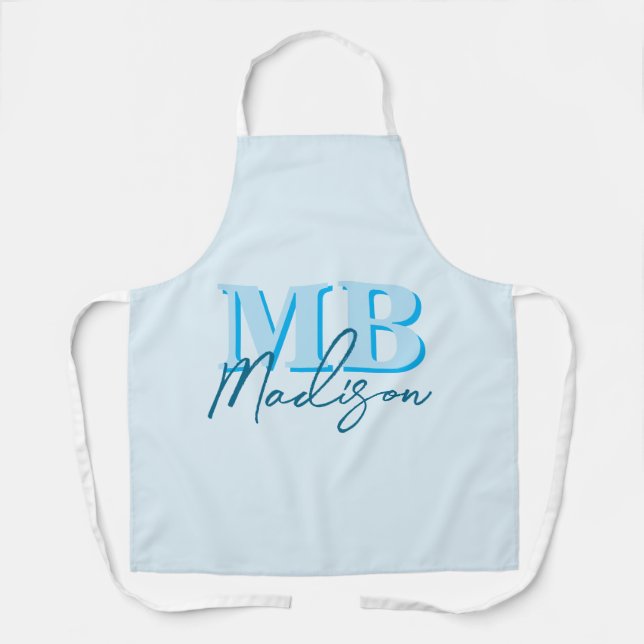 Minimalist Modern Blue Initial Monogram Apron (Front)