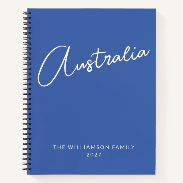 Minimalist Modern Blue Personalised Family Travel Notebook (Front)