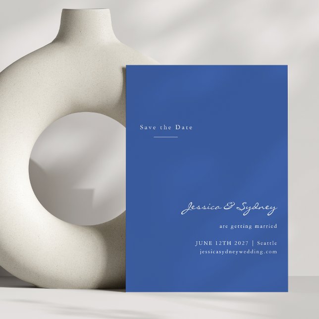 Minimalist Modern Blue Script Save The Date Postcard (Creator Uploaded)
