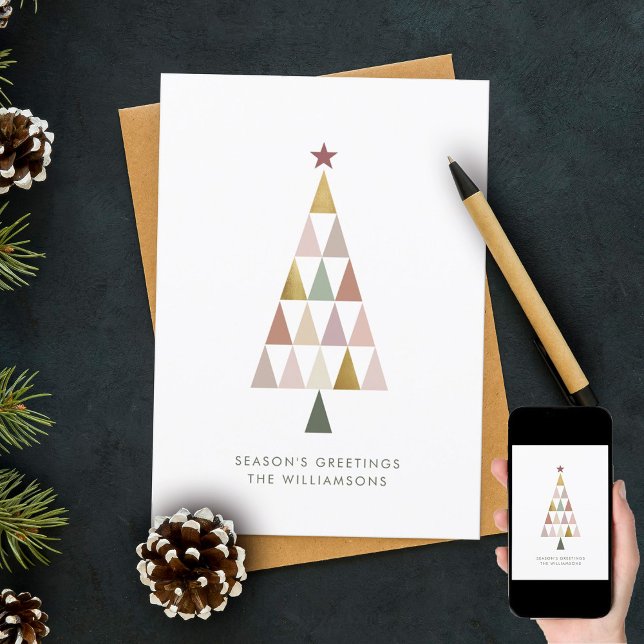 Minimalist Modern Blush Gold Simple Christmas Tree Holiday Card (Creator Uploaded)