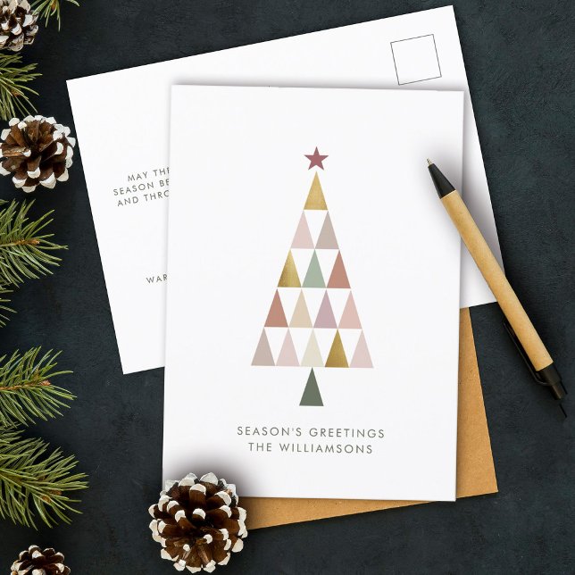 Minimalist Modern Blush Gold Simple Christmas Tree Holiday Postcard (Creator Uploaded)