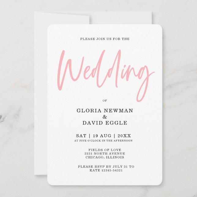 Minimalist Modern Blush Pink QR Code Wedding Invitation (Front)
