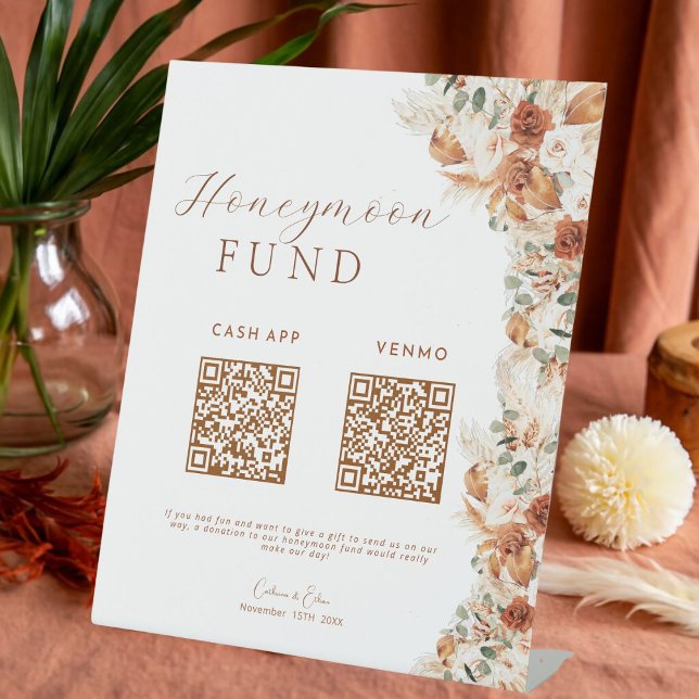 Minimalist Modern Boho Honeymoon Wish QR Code Sign (Creator Uploaded)