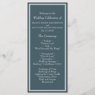 Minimalist Modern Border Blue Wedding Programme