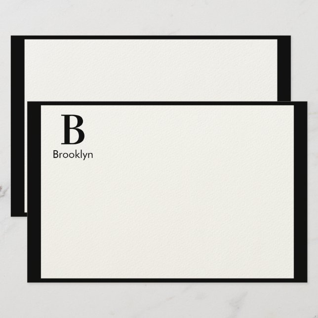 Minimalist Modern Border Monogram Stationery (Front/Back)
