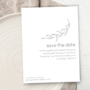 Minimalist Modern Botanical Drawing Chic Wedding  Save The Date