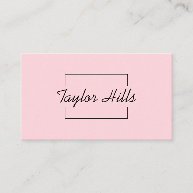 Minimalist Modern Box Line Frame Baby Pink Business Card (Front)