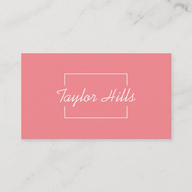 Minimalist Modern Box Line Frame Pink Business Card (Front)