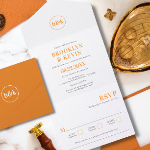 Minimalist Modern Bright Orange Wedding All In One Invitation