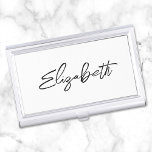 Minimalist Modern Brush Script First Name Business Card Holder<br><div class="desc">A first name business card case holder for her. The script is a lovely, brush stroke modern handwritten script that is a perfect gift for her. The decorative brush stroke style may require you to re-centre your given name. You may also customise the black font colour and calligraphy style. The...</div>