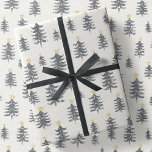 Minimalist Modern Brush Stroke Christmas Tree Gift Wrapping Paper<br><div class="desc">This gift wrap features a minimal,  primitive style design with simple charcoal grey and black painted,  single (thick) brush stroke xmas trees with golden stars atop,  and creamy white abstract snow,  all set on a ecru / ivory background.</div>