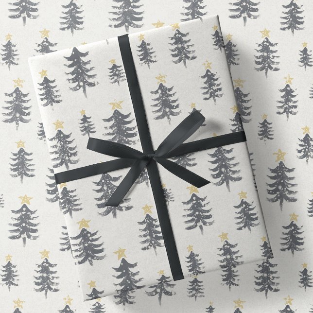 Minimalist Modern Brush Stroke Christmas Tree Gift Wrapping Paper (Creator Uploaded)