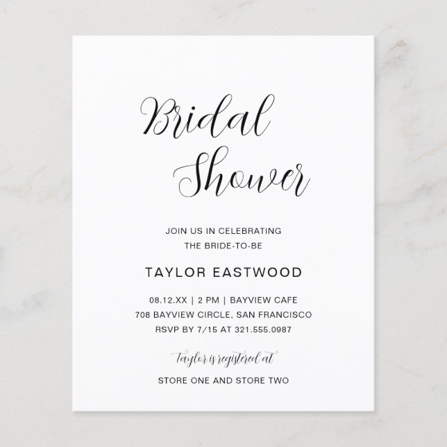 Minimalist Modern Budget Bridal Shower Invite Flyer (Front)