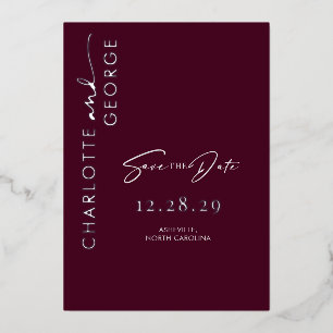 Minimalist Modern Burgundy Silver Save The Date