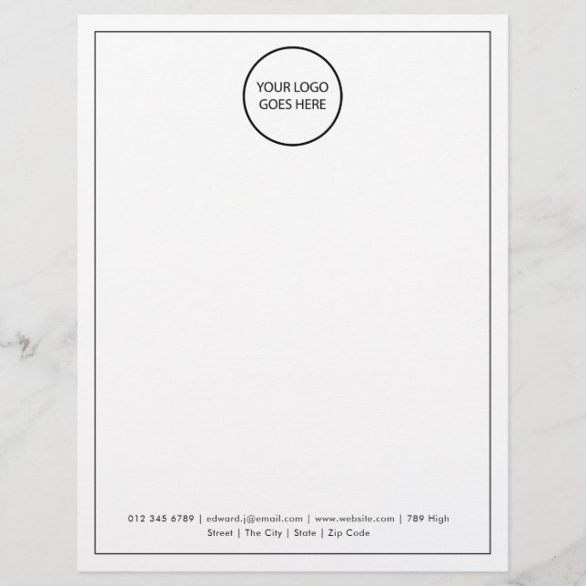Minimalist Modern Business Logo Black Border Custom Letterhead (Front)