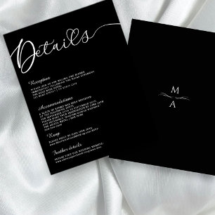 Minimalist Modern Calligraphy Black White Details Invitation