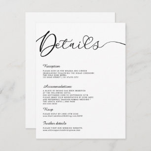 Minimalist Modern Calligraphy Black White Details Invitation
