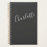 Minimalist Modern Calligraphy Black White Name Planner<br><div class="desc">Minimalist Modern Calligraphy Personalised Black Planner</div>