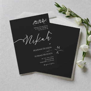 Minimalist Modern Calligraphy Black & White Nikah Invitation