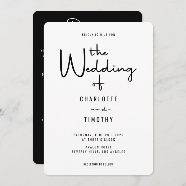 Minimalist Modern Calligraphy Details Wedding Invitation (Front/Back)