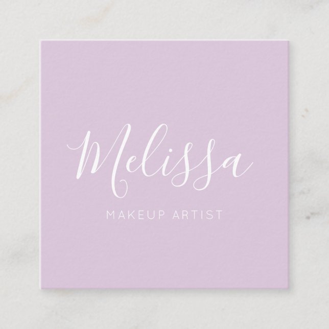 Minimalist Modern Calligraphy Pastel Purple Square Business Card (Front)
