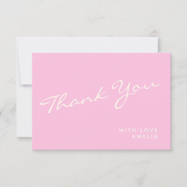 Minimalist Modern Calligraphy Pink Name Thank You (Front)