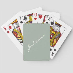 Minimalist Modern Calligraphy Sage Green Name Playing Cards
