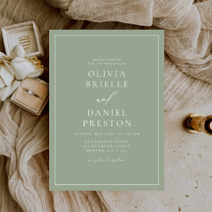 Minimalist Modern Calligraphy Sage Green Wedding Invitation