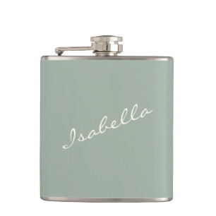 Minimalist Modern Calligraphy Sage Name Wedding Hip Flask