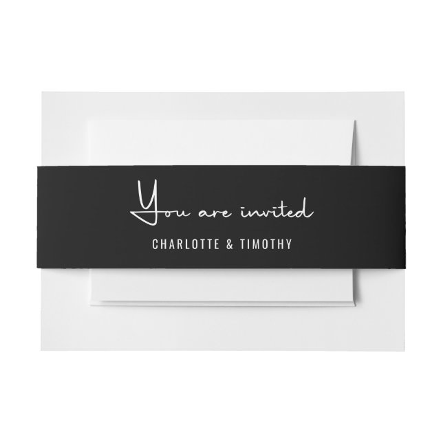 Minimalist Modern Calligraphy Script Black Wedding Invitation Belly Band (Front Example)