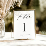 Minimalist Modern Calligraphy Table Number Card<br><div class="desc">Elevate your wedding decor with this Minimalist Modern Calligraphy Table Number Card, designed to blend simplicity with elegance. Featuring a sleek black-and-white design and graceful calligraphy script, this card adds a chic, modern touch to your table settings. Easy to customise with your chosen table numbers, it’s the perfect blend of...</div>