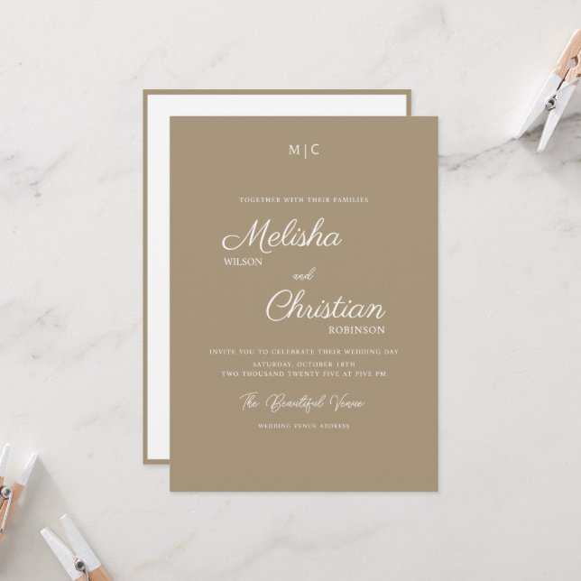 Minimalist Modern Calligraphy Wedding Invitation (Front/Back In Situ)