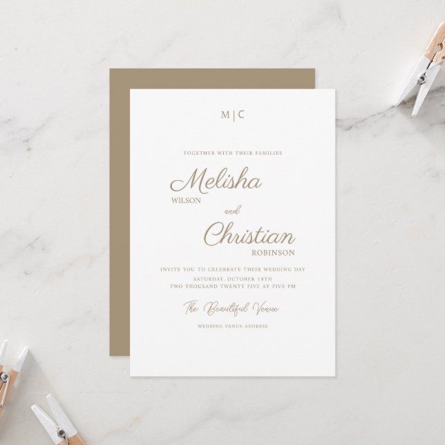 Minimalist Modern Calligraphy Wedding Invitation (Front/Back In Situ)