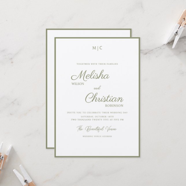 Minimalist Modern Calligraphy Wedding Invitation (Front/Back In Situ)